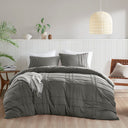 Porter - Full Soft Washed Pleated Duvet Cover Set - Gray