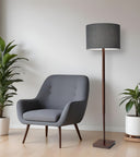 Solid Wood Floor Lamp With Dark Gray Fabric Drum Shade - Brown - HomeRoots - Floor Lamps - Elite Enclave Home