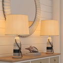 Novelty Table Lamp Coastal With Off-White Empire Shade (Set of 2) - Natural White And Blue