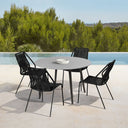 5 Piece 47" Round Stone Dining Set With Four Chairs - Gray And Black