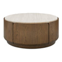 Tindall - Round Travertine Coffee Table - Brown / White / Woodtone