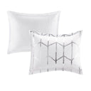 Raina - King Metallic Printed Comforter Set - White / Silver