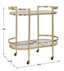 Uttermost Isabelle Gold Bar Cart – soft gold leaf iron frame with two glass trays and locking casters 