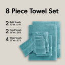 800GSM - 8 Piece Antimicrobial Towel Set - Aqua - Madison Park Signature - Towel Sets - Elite Enclave Home