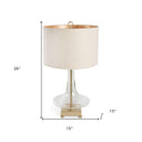 Glass LED Table Lamp With Drum Shade - Clear Beige
