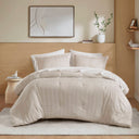 Logan - Queen Striped Comforter Set - Neutral