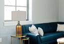 Glass Novelty Table Lamp With Gray Drum Shade - Gold