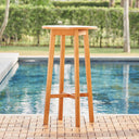 Slat Wood Outdoor Round Bar Table - Natural Eucalyptus