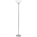 Torchiere Floor Lamp With White Frosted Glass Dome Shade - Nickel - HomeRoots - Floor Lamps - Elite Enclave Home