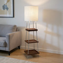 Column Floor Lamp With Drum Shade - Brown White - HomeRoots - Floor Lamps - Elite Enclave Home