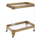 Uttermost Giselle Bronze Bar Cart – glass shelves with bronze metal strap sides and acrylic legs 