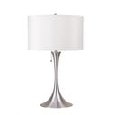 28" Metal Bedside Table Lamp With White Shade - Silver