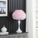 Glam Faux Feather And White Metal Table Lamp - Pink