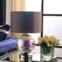 Iridescent Glass Globe Table Lamp With Gray Classic Drum Shade - Silver Metallic