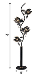 Four Light Floral Floor Lamp With Black And Gold Glass Shades - Black - HomeRoots - Floor Lamps - Elite Enclave Home