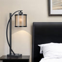 Metal Lantern Table Lamp With White Drum Shade - Black - HomeRoots - Table Lamps - Elite Enclave Home