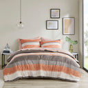 Jaxon - 7 Piece King Stripe Comforter Set With Bed Sheets - Coral/Gray
