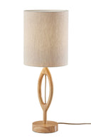 Solid Wood Round Table Lamp With Beige Drum Shade - Natural - HomeRoots - Table Lamps - Elite Enclave Home