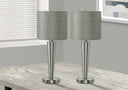 Metal Candlestick USB Table Lamps With Gray Drum Shade (Set of 2) - Silver - HomeRoots - Lamp Sets - Elite Enclave Home