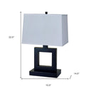 Open Square Table Lamp With White Rectangle Shade - Bronze