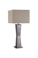 Glass Tower Table Lamp With Beige Fabric Shade - Black