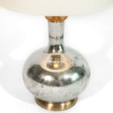 Glass LED Table Lamp With Ivory Drum Shade - Silver Metallic