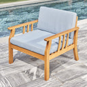 33" Eucalyptus Slat Wood Outdoor Accent Chair With Aqua Cushion - Natural