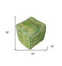 Recycled Silk And Cotton Blend Cube Pouf Ottoman - Green - HomeRoots - Accent Poufs - Elite Enclave Home