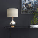 Glass LED Table Lamp With Ivory Drum Shade - Silver Metallic