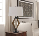 Metal Lantern Table Lamp With Gray Empire Shade - Black - HomeRoots - Table Lamps - Elite Enclave Home
