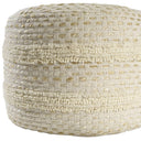 Cotton Blend Round Striped Pouf Ottoman - Natural And Ivory