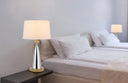 Metal Geometric USB Table Lamp With White Empire Shade - Brown