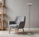 Steel LED Torchiere Floor Lamp With Solid Color Cone Shade - Silver / White - HomeRoots - Floor Lamps - Elite Enclave Home