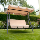 Steel Outdoor Swing Chair With Beige Cushion - Beige