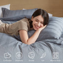 Logan - Full Striped Duvet Set - Blue / Gray