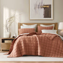 100% Linen - Full/Queen Linen Garment Washed Quilt Set - Clay