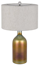 Glass Novelty Table Lamp With Gray Drum Shade - Gold
