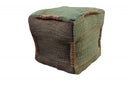 Jute Cube Pouf Ottoman - Green And Brown - HomeRoots - Accent Poufs - Elite Enclave Home