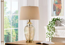 Metal Bedside Table Lamp With Tan Shade - Bronze