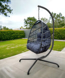 Metal Indoor Outdoor Swing Chair With Slate Gray Cushion - Slate Gray And Black