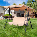Steel Outdoor Swing Chair With Beige Cushion - Beige