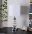 Bedside Table Lamp With Drum Shade - Silver / White