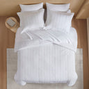 Logan - Queen Striped Duvet Set - White