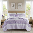 Caralie - King/California King 4 Piece Seersucker Quilt Set With Throw - Purple - Madison Park - Bedding Sets - Elite Enclave Home
