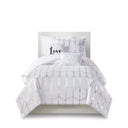 Raina - Twin Metallic Printed Comforter Set - White / Silver