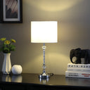 Metal And Faux Crystal Table Lamp With White Drum Shade - Silver