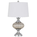 Metal Table Lamp With White Empire Shade - Silver Metallic