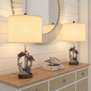 Table Lamp With White Drum Shade (Set of 2) - Brown