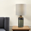 Glass Bedside Table Lamp With White Shade - Black