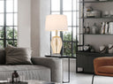 Metal Round Table Lamp With White Drum Shade - Nickel
